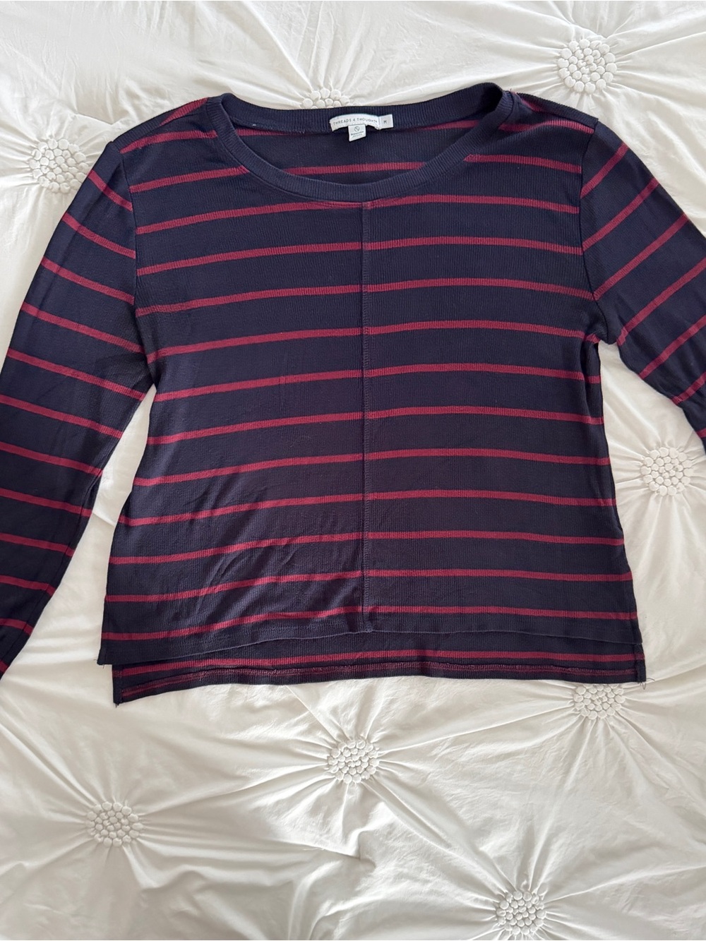 Threads 4 Thought Navy and Burgundy Striped Long-Sleeve Tee
